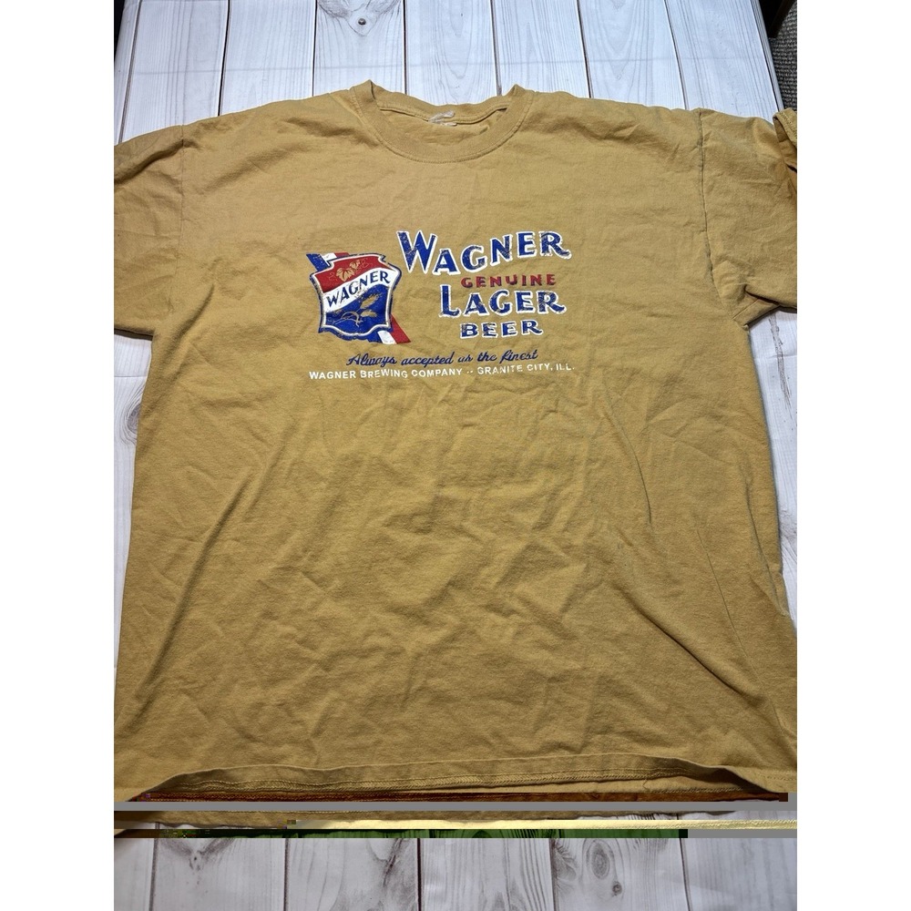 Vintage Wagner Lager Beer Granite City IL Tshirt Mens Large Beige Graphic Tee